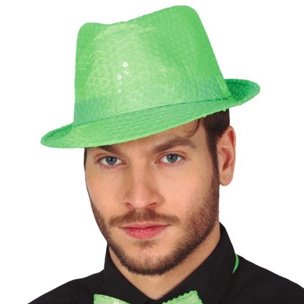 Gangsterihattu Paljeteilla Neonvihreä