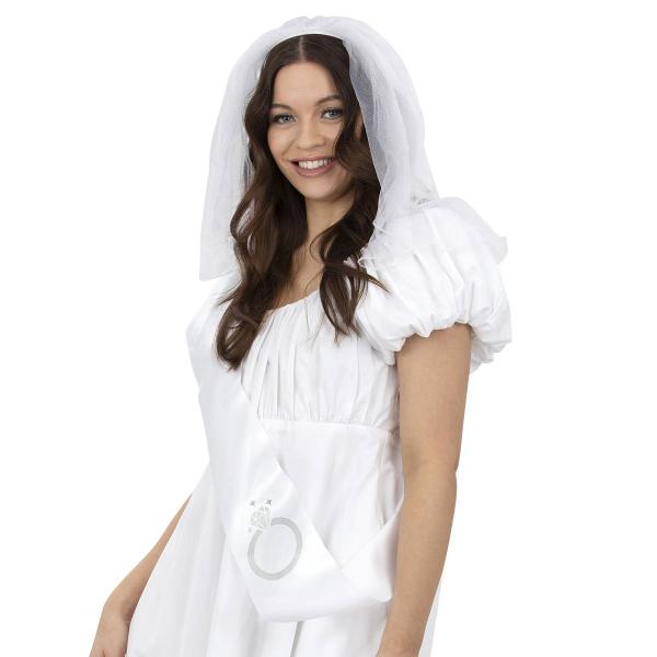 Valkoinen Häähuntu ja Olkanauha Setti