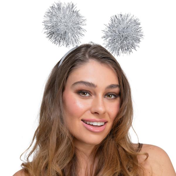 Valkoinen Panta Hopeisilla Pom Poms