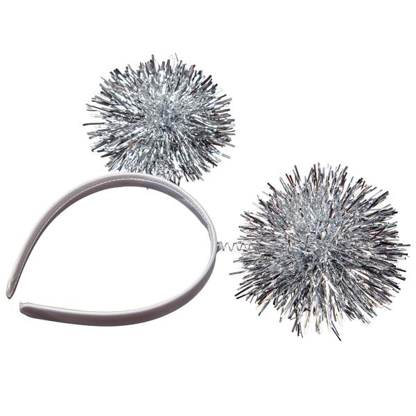 Valkoinen Panta Hopeisilla Pom Poms