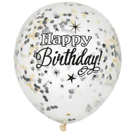 Konfetti-ilmapallot Happy Birthday Musta
