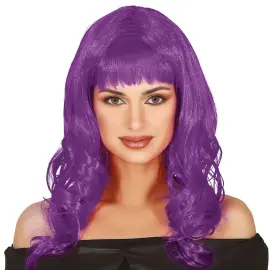Violetti Peruukki Kiharoilla & Otsatukalla