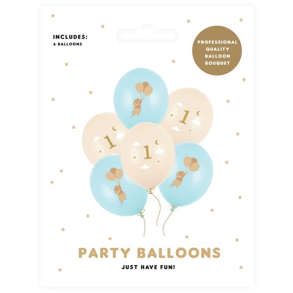 Lateksiilmapallot Hiiri 1-vuotias Sininen/Persikka 30 cm