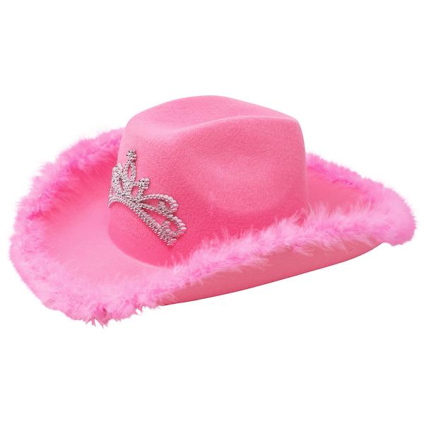 Pinkki Cowboyhattu Tiaralla