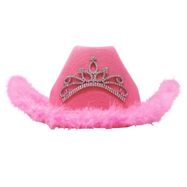 Pinkki Cowboyhattu Tiaralla