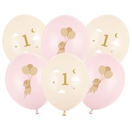 Lateksiilmapallot Hiiri 1-vuotias Pinkki/Persikka 30 cm