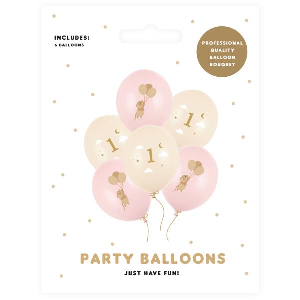 Lateksiilmapallot Hiiri 1-vuotias Pinkki/Persikka 30 cm