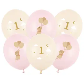 Lateksiilmapallot Hiiri 1-vuotias Pinkki/Persikka 30 cm