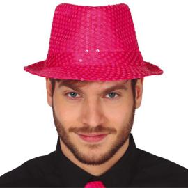 Gangsterihattu Paljeteilla Neonpinkki
