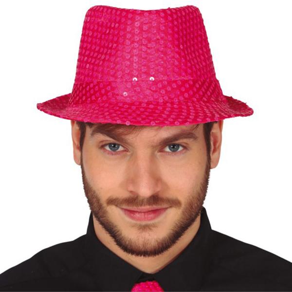 Gangsterihattu Paljeteilla Neonpinkki