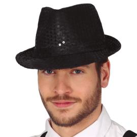 Gangsterihattu Paljeteilla Musta