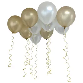 Lateksiilmapallot Kulta/Valkoinen Nauhalla 10-kpl