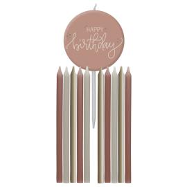 Kakkukynttilät Happy Birthday Kermapinkki/Vihreä/Kermankeltainen 11 kpl