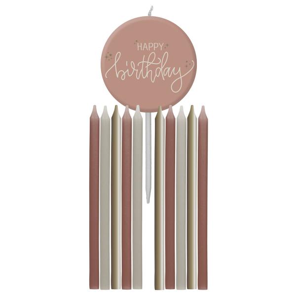 Kakkukynttilät Happy Birthday Kermapinkki/Vihreä/Kermankeltainen 11 kpl