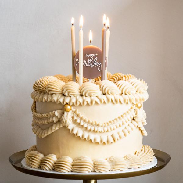 Kakkukynttilät Happy Birthday Kermapinkki/Vihreä/Kermankeltainen 11 kpl