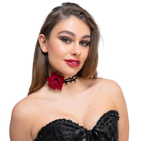 Choker Punainen Ruusu ja Piikit