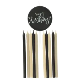 Kakkukynttilät Happy Birthday Musta/Harmaa/Kermankeltainen 11 kpl