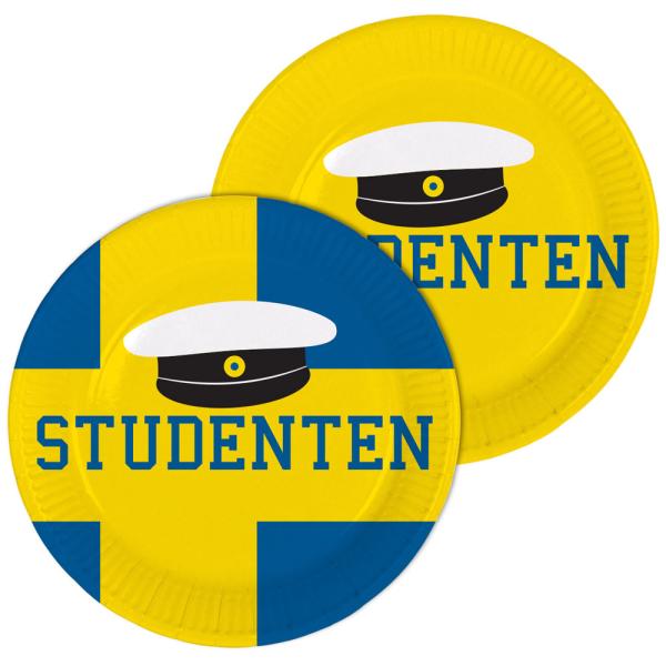 Ylioppilasjuhlien Kertakäyttölautaset Studenten Sinikeltainen