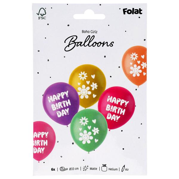 Lateksiilmapallot Happy Birthday Boho Girlz 6 kpl