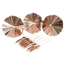 Cocktailtikut P&auml;iv&auml;nvarjot Metallinen Vaaleanroosa 10cm 10 kpl