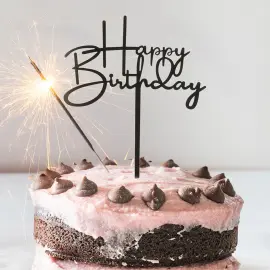 Kakkukoriste Happy Birthday Musta