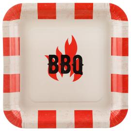 Neli&ouml;nmuotoiset Pahvilautaset BBQ 6 kpl