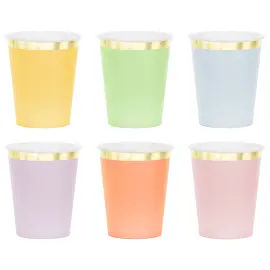 Pahvimukit V&auml;risekoitus Kultaisella Reunuksella 6-kpl