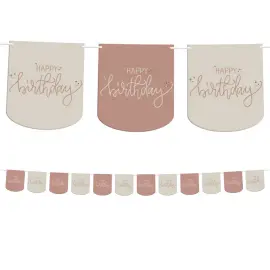 Lippuviirinauha Happy Birthday Kermapinkki/Kermanvalkoinen