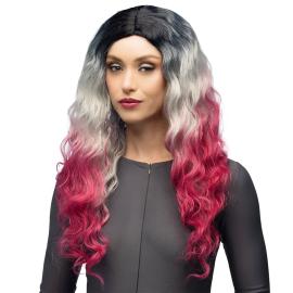 Aaltoileva Musta, Harmaa ja Pinkki Ombre Peruukki