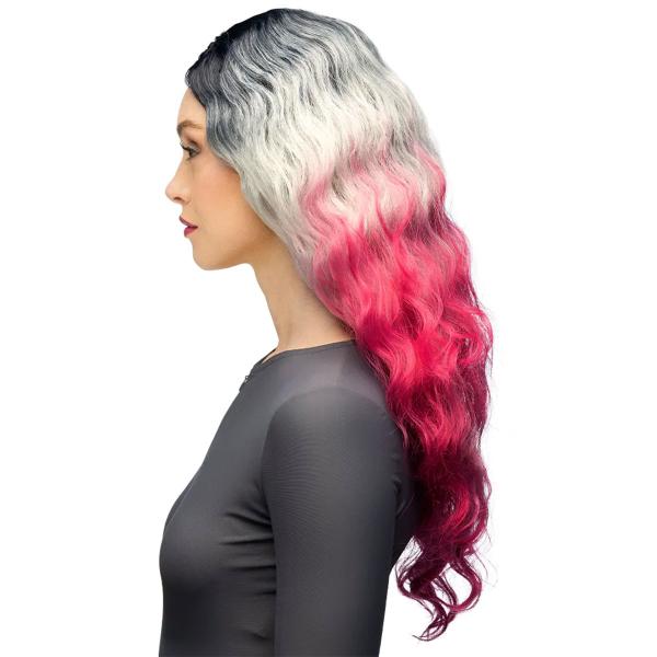 Aaltoileva Musta, Harmaa ja Pinkki Ombre Peruukki