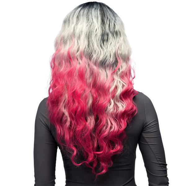 Aaltoileva Musta, Harmaa ja Pinkki Ombre Peruukki