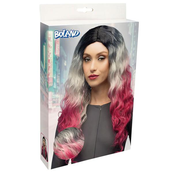 Aaltoileva Musta, Harmaa ja Pinkki Ombre Peruukki