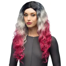Aaltoileva Musta, Harmaa ja Pinkki Ombre Peruukki