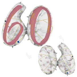 Marble 60 Holografinen Numeroilmapallo Vaaleanpunainen