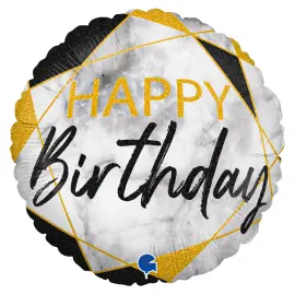 Marble Happy Birthday Holografinen Ilmapallo Musta