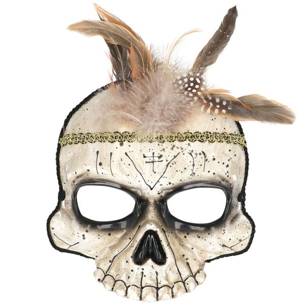 Voodoo Puolinaamio Pääkallo Höyhenillä